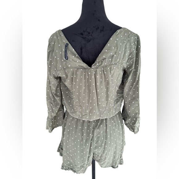 Abercrombie & Fitch Olive Green Polka Dot Tie-Front Romper - Size Small - Picture 8 of 10